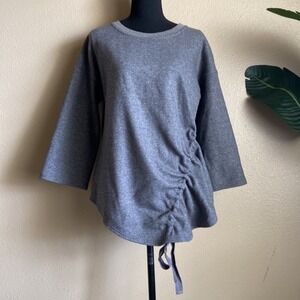 EVIDNT LA Side Cinch Sweater ruched side size Large wool blend‎ gray